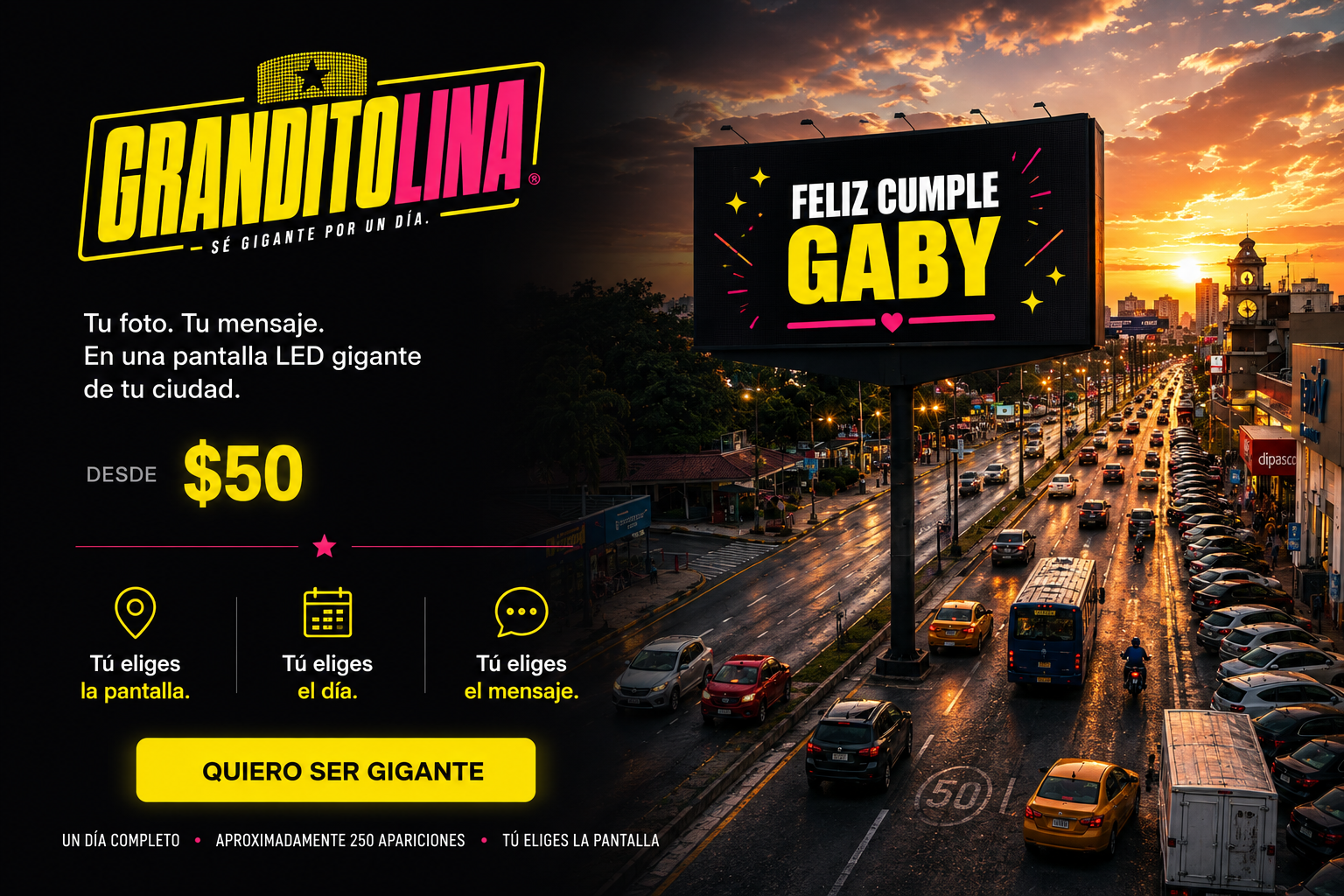 Granditolina — Feliz cumple Gaby en pantalla LED gigante
